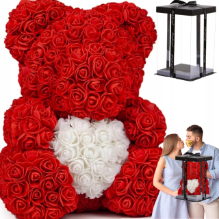 Kvetinová ozdoba - MEDVEĎ S RUŽAMI 40 CM VALENTÍNSKY DARČEK KVETNICA DARČEK NA VALENTÍNA